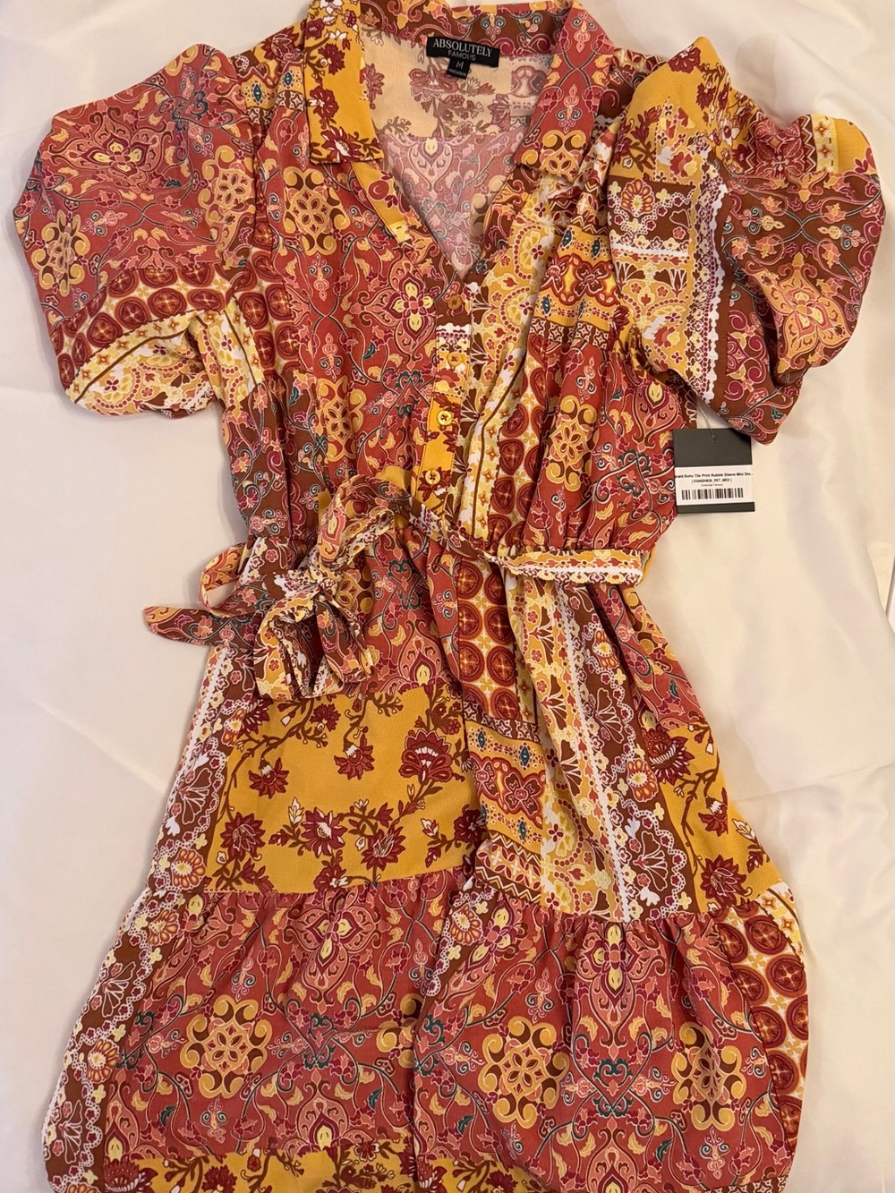 Absolutely Famous Yellow and Rust Paisley Midi Dress